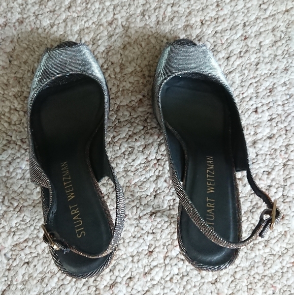 Stuart Weitzman Metallic Glitter Accents Slingback Sandals size 7M - Picture 3 of 14
